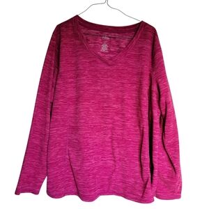 St.Johns Bay Vibrant Pink V-Neck Long Sleeve Shirt, Size: 2X